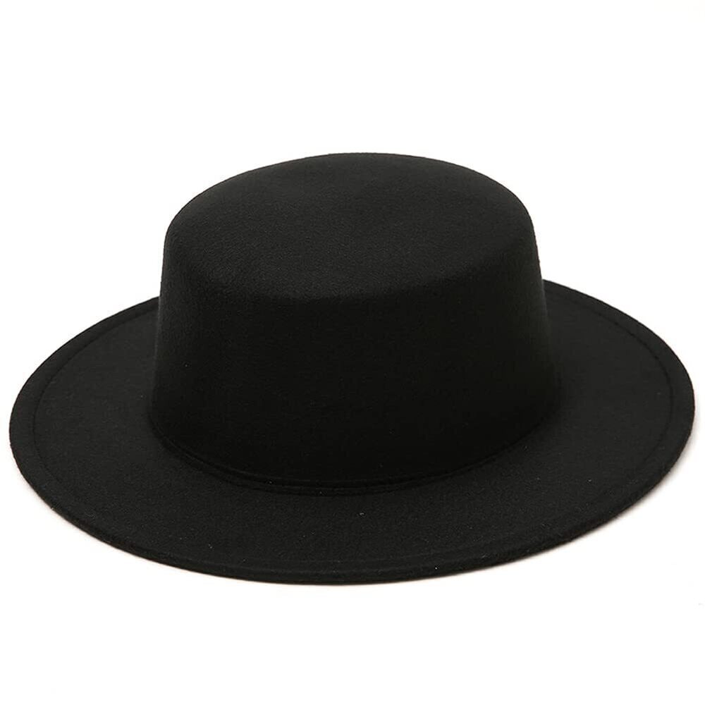 3622 Fashion Wool Blend Fedora Hat Wide Brim Church Flat Top Derby Cap